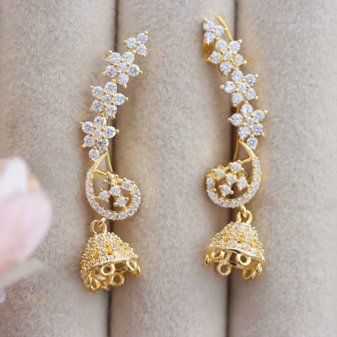 Stunning Gold Ear Cuffs with Jhumka Drops